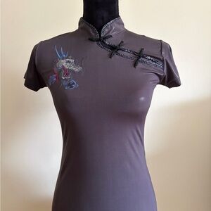 Elegant Gray Dragon Embroidered Cheongsam